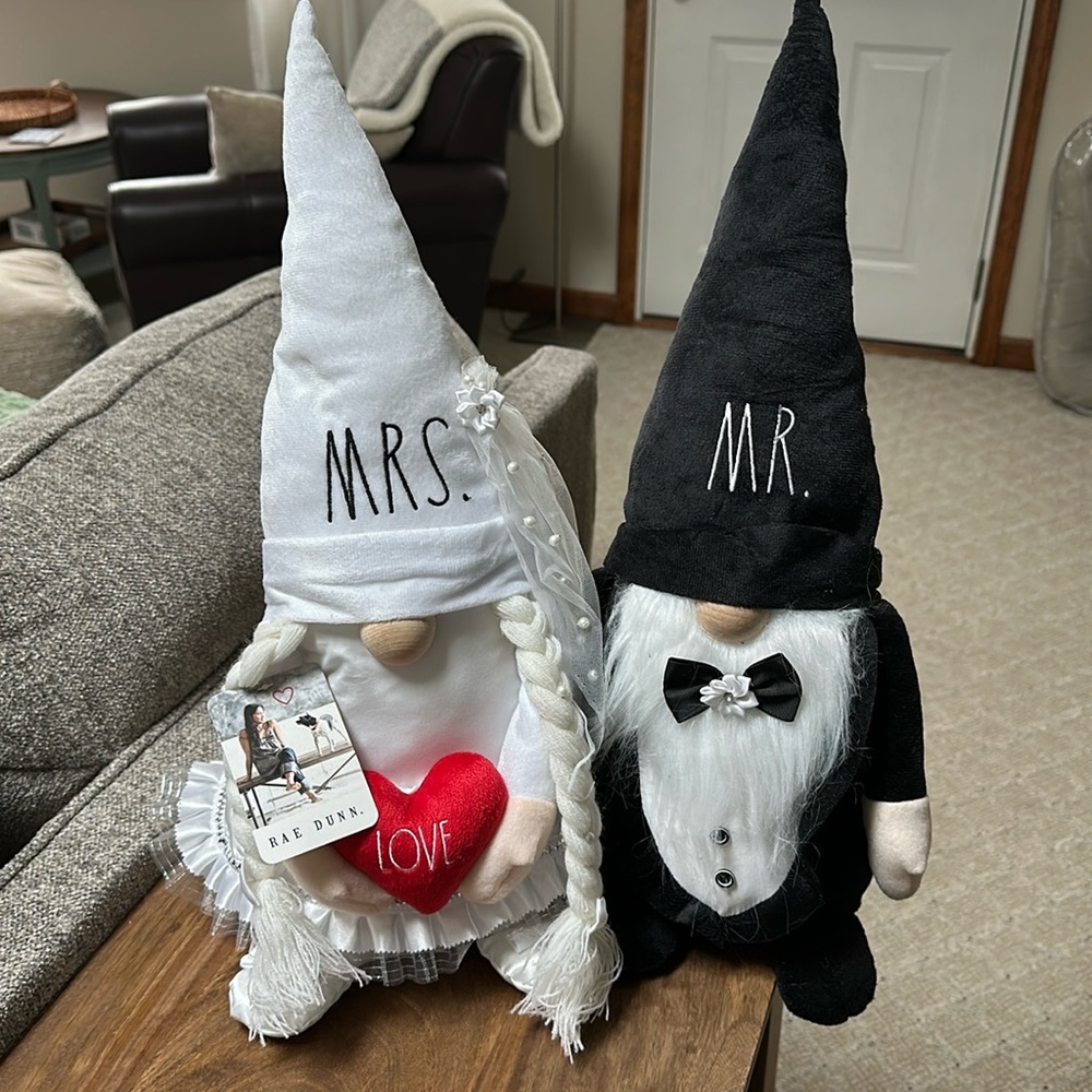 Rae Dunn Me and Mrs stuffed gnomes
